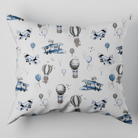 Pościel dla dziecka bawełniana 100x160 + poszewka na poduszkę 50x60 | 081b-n | biało niebieska | samoloty balony