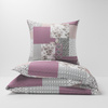 Pościel z kory 160x200 + poszewka na poduszkę 70x80 | 137Npu | różowa | patchwork z sercami