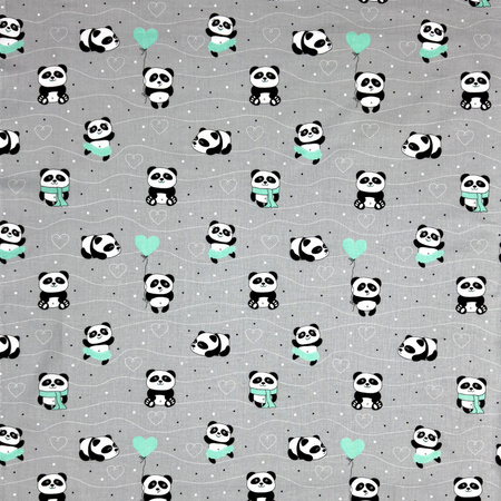 Pościel dla dziecka bawełniana 100x135 + poszewka na poduszkę 40x60 | 198Pmi | szaro miętowa | misie panda